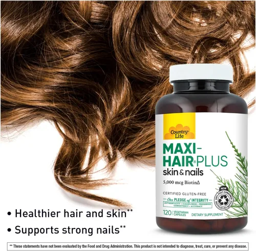 Vista 6 de Country Life Maxi Hair Plus 5,000 mcg Biotin 120 VegiCaps