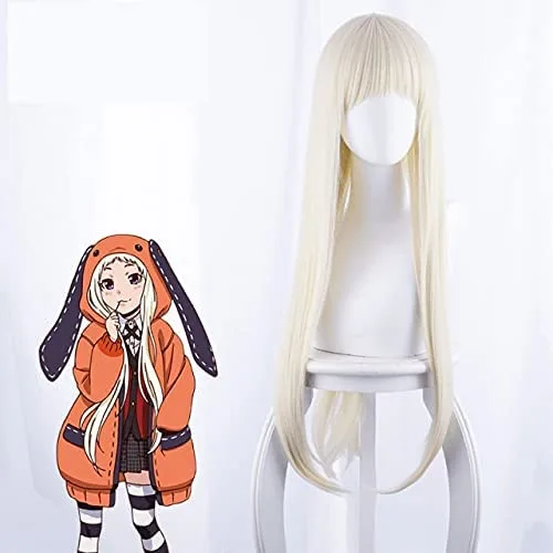 JabrOn Anime Kakegurui Compulsivo Jugador Cosplay Pelucas Runa Yomozuki Ririka Momobami Cosplay Pelucas Resistente al Calor Peluca Sintética + Gorra