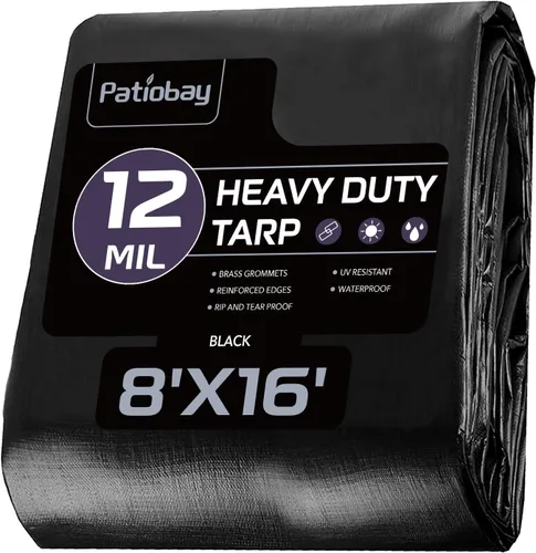 Vista 49 de Lona de 6 x 8 pies, lonas impermeables de 12 mil de servicio pesado con ojales cada 23.6 pulgadas, lona de plástico gruesa, resistente a los rayos