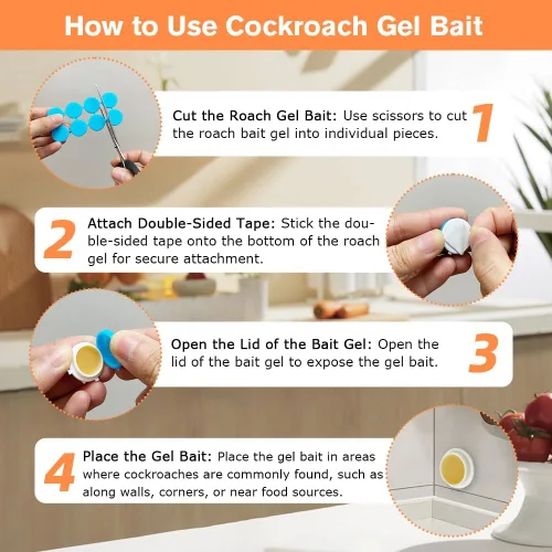 Vista 5 de Paquete de 64 cebo de gel para cucarachas, solución de infestación de cebo de gel de cucaracha altamente eficaz para interiores, mata cucarachas