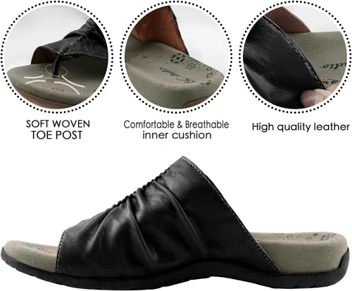 Vista 3 de BCSTUDIO Sandalias clásicas sin espalda para mujer, diseño de poste de dedo del pie, cómodas chanclas con soporte de arco