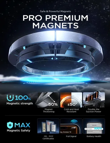 Vista 8 de LISEN para iPhone 17 Air para soporte de teléfono de coche Magsafe de 360 grados, soporte de tablero, soportes magnéticos para salpicadero de coche