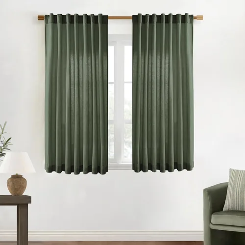 Vista 84 de XTMYI - Cortinas transparentes de 54 pulgadas de largo, juego de 2 paneles para baño, cortinas cortas de lino y algodón con semi privacidad