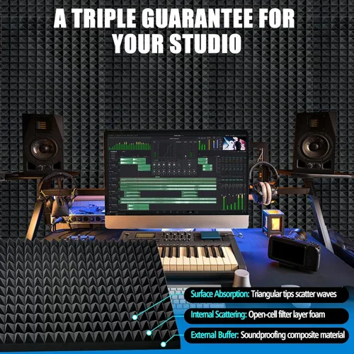 Vista 7 de Paquete de 4 paneles de espuma acústica de 48 x 24 x 2 pulgadas, paneles de espuma acústica a prueba de sonido, de alta densidad y resistentes al