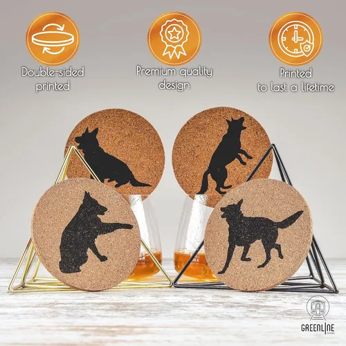 Vista 3 de Portavasos de corcho para amantes del pastor alemán, juego de 4 con parte inferior protectora, decoración de perro para bebidas, gran idea de regalo