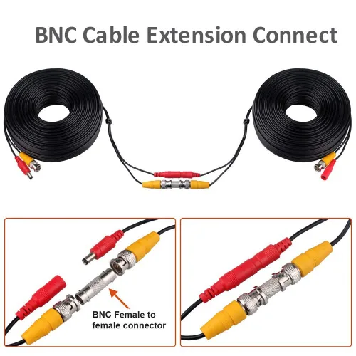 Vista 4 de LONNKY Cable BNC de 100 pies para cámara de seguridad de 98.4 ft con conectores BNC y adaptadores RCA, cable de alimentación de video para cámara