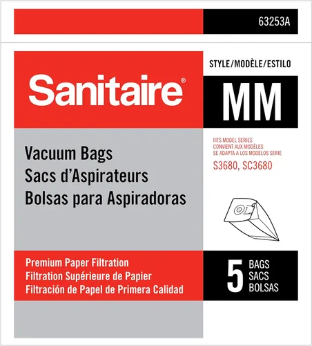 Sanitaire MM Bolsa de papel prémium (paquete de 5), compatible con los modelos S3680 y SC3680 aspiradoras de recipiente, 63253A, color blanco