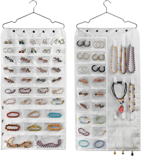 Vista 8 de BB Brotrade - Organizador colgante para guardar joyas y accesorios, con 80 bolsillos para guardar joyas Rosa