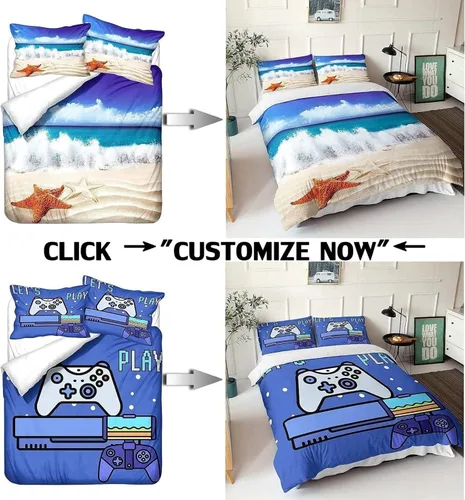 Vista 3 de Guf Juego de ropa de cama personalizada con foto, juego de funda de edredón personalizada de 3 piezas, funda de edredón personalizada con texto