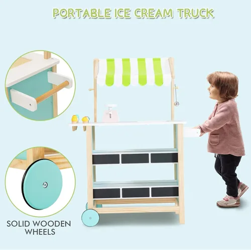 Vista 6 de INFANS Juguete de madera para tienda de comestibles, juego de simulación de supermercado, almacenamiento adicional, 6 escalas de helado, campanas