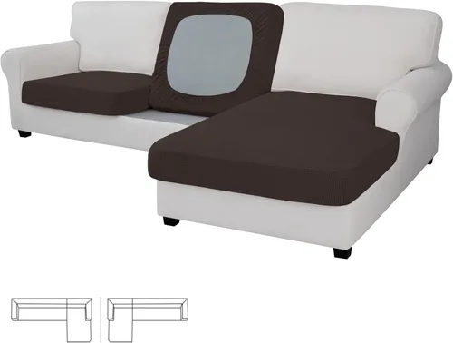 Vista 140 de Easy-Going - 4 Fundas de cojín elásticas para sofá seccional, izquierda/derecha, en forma de L, funda de asiento antideslizante, suave