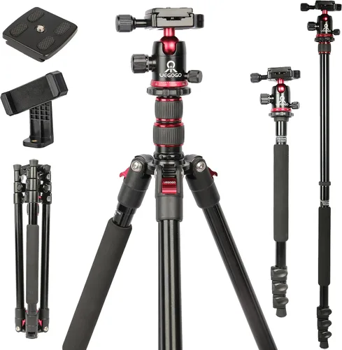 Vista 10 de Trípode de fotografía profesional para cámara de 77 pulgadas, cabeza esférica de aluminio DSLR/SLR trípode y monopie con bolsa de transporte