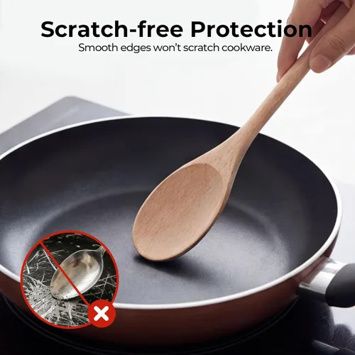 Vista 4 de HANSGO - 3 cucharas de madera de haya europea de 10 pulgadas para cocinar, cucharas de mezcla de madera resistentes al calor, sin arañazos