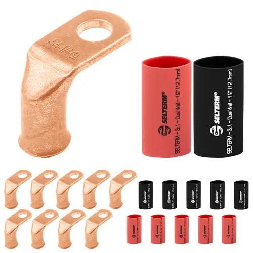 Vista 17 de SELTERM - 5 terminales de anillo resistentes para cable de batería, calibre 1/0 AWG, pernos de 1/2 pulgadas, terminales de calibre 0, ojales