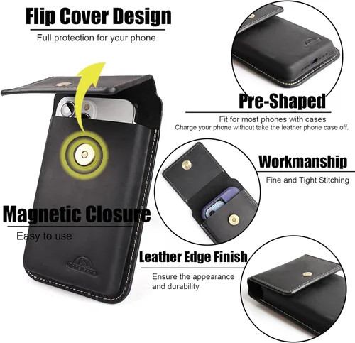 Vista 3 de Funda de cuero Topstache para teléfono para hombres - Funda con cierre magnético para iPhone 17/16/15/14/13/12 - Funda de cinturón de cuero con clip