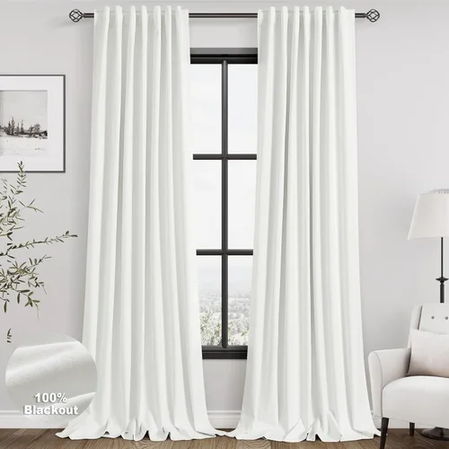 Vista 31 de Cortinas de lino verde aguamarina de 102 pulgadas de largo con pestaña trasera, bolsillo para barra, cortinas de lino opacas que absorben el sonido