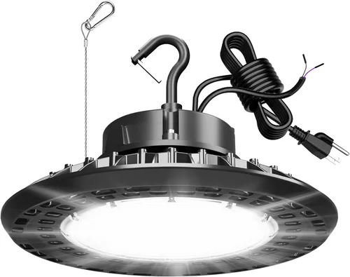 Vista 15 de UFO - Luz LED de alta bahía de 150 W, luces LED de alta bahía de 22,500LM, 0-10 V, regulables, luces LED de alta bahía para tienda, cable de 5