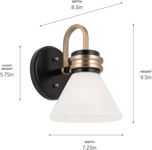 Vista 3 de Kichler Farum - Aplique de pared con 1 luz de 9.5 pulgadas con cristal de ópalo en negro con bronce champán