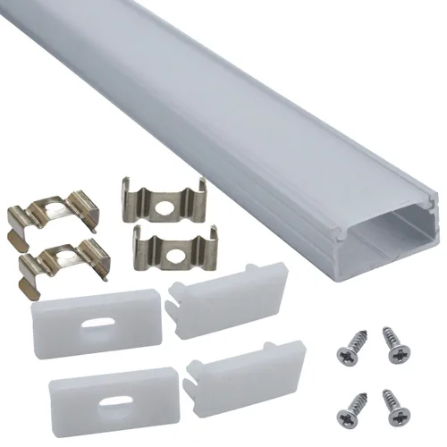 Litever Paquete de 6 canales de aluminio en forma de U de 0.354 x 0.709 in con difusor, tapas finales y clips de montaje, canales de tira LED para