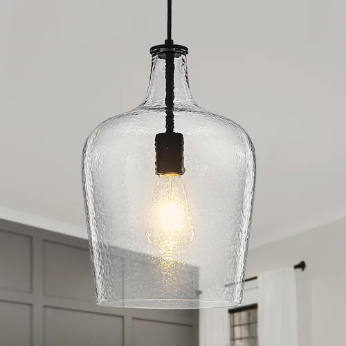 9.3" Blown Glass Pendant Lighting for Kitchen Island,Black Large Pendant Light Fixture with blown Thickened Glass,1 Light Farmhouse Hanging Light