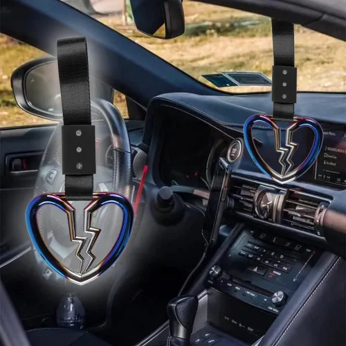 Vista 2 de Q1-TECH, JDM Tsurikawa Anillo japonés de metro, tren, autobús, mango de corazón roto, correa de mano, anillos de advertencia para parachoques