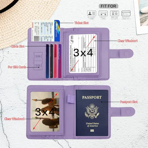 Vista 3 de Melsbrinna Funda para Pasaporte con Bloqueo RFID para Viaje MujeresHombres, Linda Cartera para Pasaporte con Ranuras para Tarjetas Bloqueo RFID