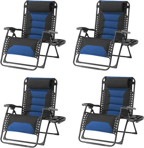 Vista 11 de Zero Gravity - Silla reclinable plegable de gran tamaño XL, silla de descanso acolchada anti gravedad con almohada ajustable y soporte para tazas