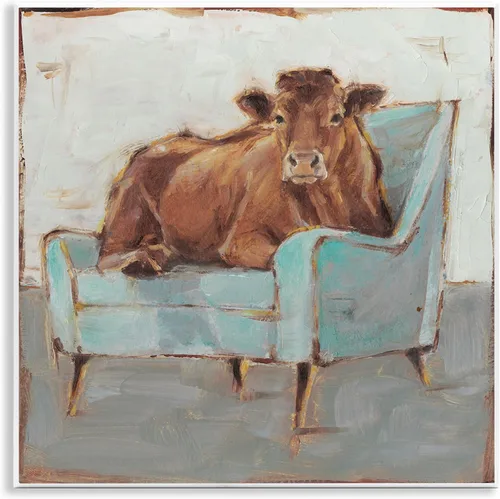 Stupell Industries Brown Bull on a Blue Couch - Placa de pared con pintura de color neutro, 12 x 12, multicolor
