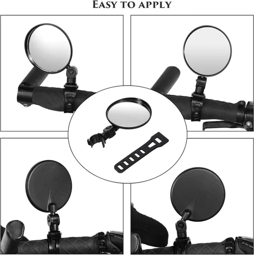 Vista 5 de 2 Pieces Bike Mirror Cycling Rear Mirror Adjustable 360 Degree Rotatable Handlebar Rearview Bicycle Mirrors Shockproof Wide Angle Acrylic Convex