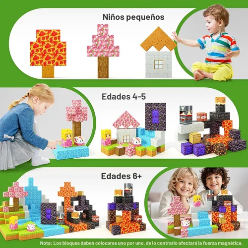 Vista 4 de Bloques magnéticos – Build Mine Magnet World Magic Portal Set, azulejos magnéticos, bloques de construcción, juguete STEM sensorial al aire libre