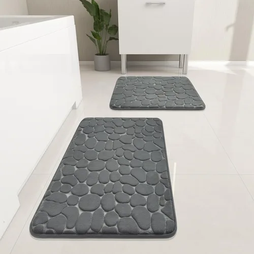 YIHOUSE Juego de Alfombras de Baño de 2 Piezas Gris Oscuro, Juegos de Alfombras de Baño de Espuma Viscoelástica, Alfombras de Baño Antideslizantes