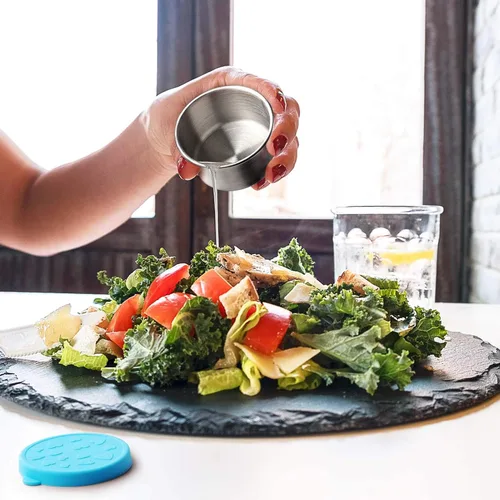 Vista 4 de Fangsun - Recipientes para condimentos, aderezos para ensaladas, salsas, aperitivos, tazas de salsa de acero inoxidable, cabe en caja Bento