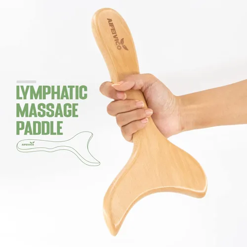 Vista 4 de Pala de drenaje linfático y cepillo corporal de cepillado en seco, herramienta Gua Sha de cuerpo de madera con cepillo para piel seca, paleta