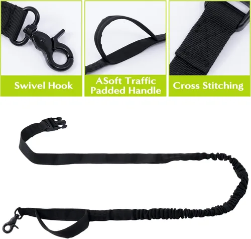 Vista 4 de Correa de perro manos libres, correas para correr en la cintura con bolsa con cremallera, cinturón reflectante ajustable, mango doble, elástico