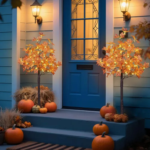 Vista 4 de LIGHTSHARE 2 piezas de 4 pies 144 LED (72 LED cada uno) árbol de arce iluminado artificial blanco cálido para Halloween, decoración de otoño