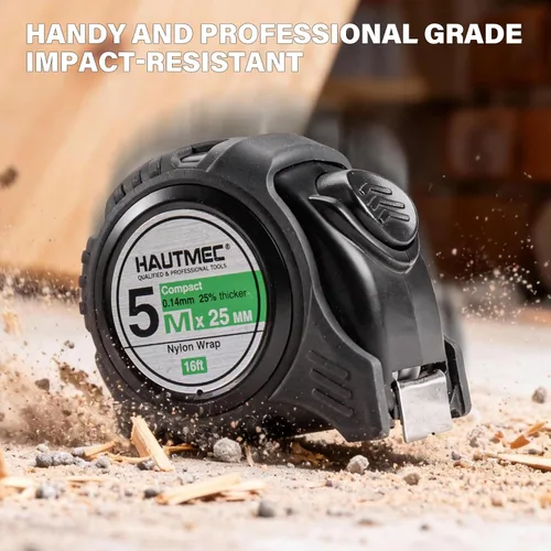 Vista 6 de HAUTMEC Cinta métrica métrica de doble escala de 16 pies/16.4 ft, bloqueo automático con hoja recubierta de nailon y funda de goma