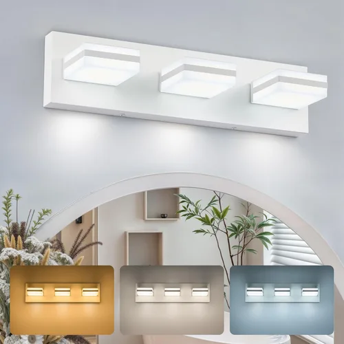 Vista 15 de VONLUCE Lámpara de tocador de baño, 3 luces LED modernas de tocador, luz de baño ajustable 3CCT con función de memoria, pantallas giratorias