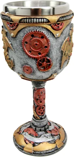 Vista 2 de Atlantic Collectibles Steampunk Robotic Cyborg Dragon Fire Wheel Engine 5oz vino bebida copa cáliz