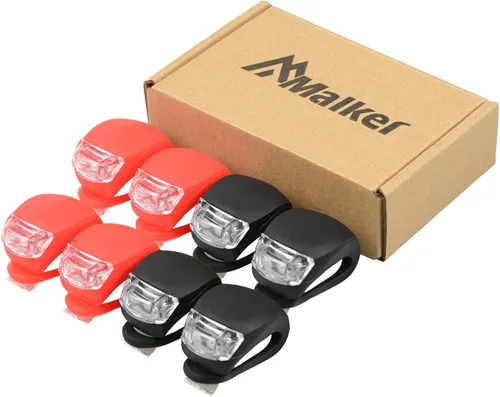 Vista 6 de Malker Juego de luces LED de silicona delanteras y traseras para bicicleta, faros delanteros y traseros, impermeables y de seguridad para carretera