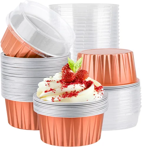 Vista 23 de EUSOAR Vasos de aluminio con tapas, 30 moldes desechables de papel de aluminio para muffins de 5 onzas, moldes para hornear, recipientes desechables