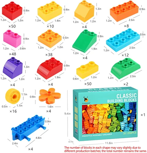 Vista 6 de Cutedeer Juego de bloques de construcción grandes clásicos de 258 piezas para niños pequeños compatibles con todas las principales marcas, ladrillos