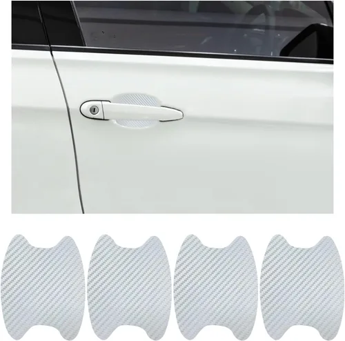 Vista 14 de Ziciner 4 calcomanías para manija de puerta de automóvil, textura de fibra de carbono, películas protectoras para manija de puerta automática