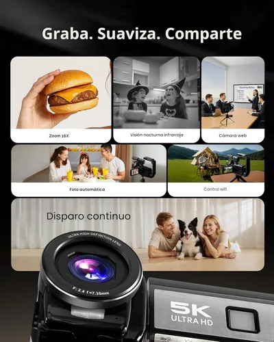 Vista 8 de Videocámara 5K, cámara de video BREGOO UHD 64MP para vlogging en YouTube con pantalla táctil giratoria de 3" 270°, cámara digital con visión