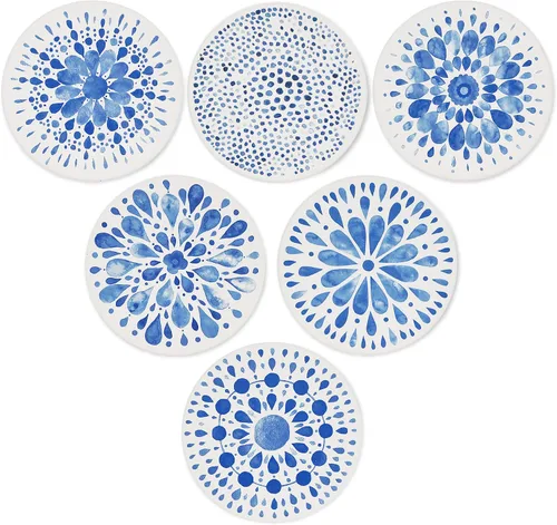 AD Juego de 6 posavasos para absorber bebidas, redondos de piedra de cerámica con base de corcho, tapete de protección de mesa para tazas y tazas,