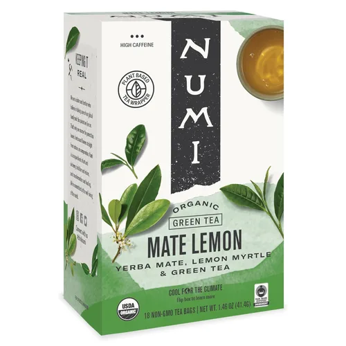 Vista 25 de Numi Té Orgánico de Mate con Limón, 100 Bolsas de Té Verde, Yerba Mate con Té Verde y Mirto de Limón, Con Cafeína