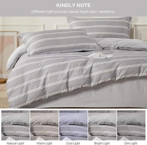 Vista 146 de SAPHREAS Juego de funda de edredón de algodón, tamaño King, a cuadros color gris oscuro y gris, geométrico, 3 piezas, 1 funda de edredón y 2 fundas