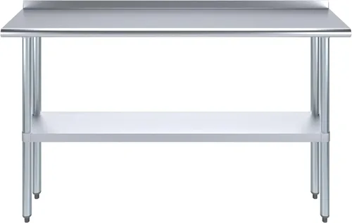 Vista 2 de AmGood Mesa de trabajo de acero inoxidable de 60 pulgadas de largo x 14 pulgadas de profundidad con salpicadero de 1.5 pulgadas Mesa de preparación