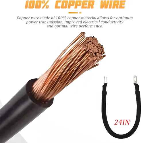 Vista 2 de AICEL Juego de cables de batería de 4 AWG con terminales, cables inversores de batería de cobre puro con terminales de 3/8 pulgadas, cable