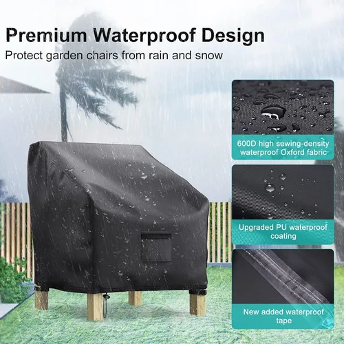 Vista 4 de Fundas para Sillas de Patio para Muebles de Exterior Impermeables Paquete de 2, Fundas para Sillas de Césped 600D Tela Oxford de Servicio Pesado