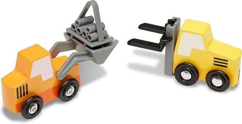 Vista 4 de Melissa & Doug – de madera de construcción sitio Vehículos con bandeja de almacenamiento de madera (8 Pcs)